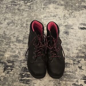 Women's Brahma Steel Toe Work Boots Shoes Black Boots with Pink Lining
